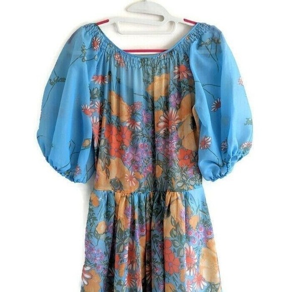 Vintage Maxi Dress S Blue Floral 60s 70s Long Boho Hippie Deha of Sweden Prom - Picture 14 of 16